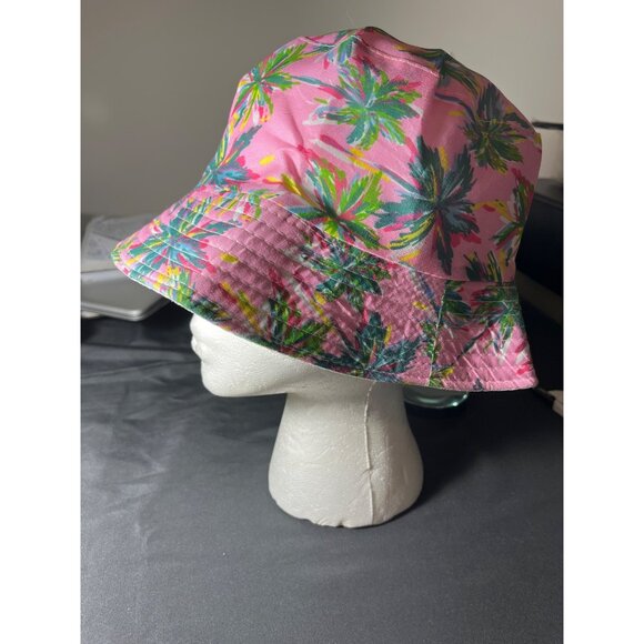 Tropical Palm Bucket Hat Pink and Green Beach Hat UnisexAdult/Junior - Picture 1 of 9